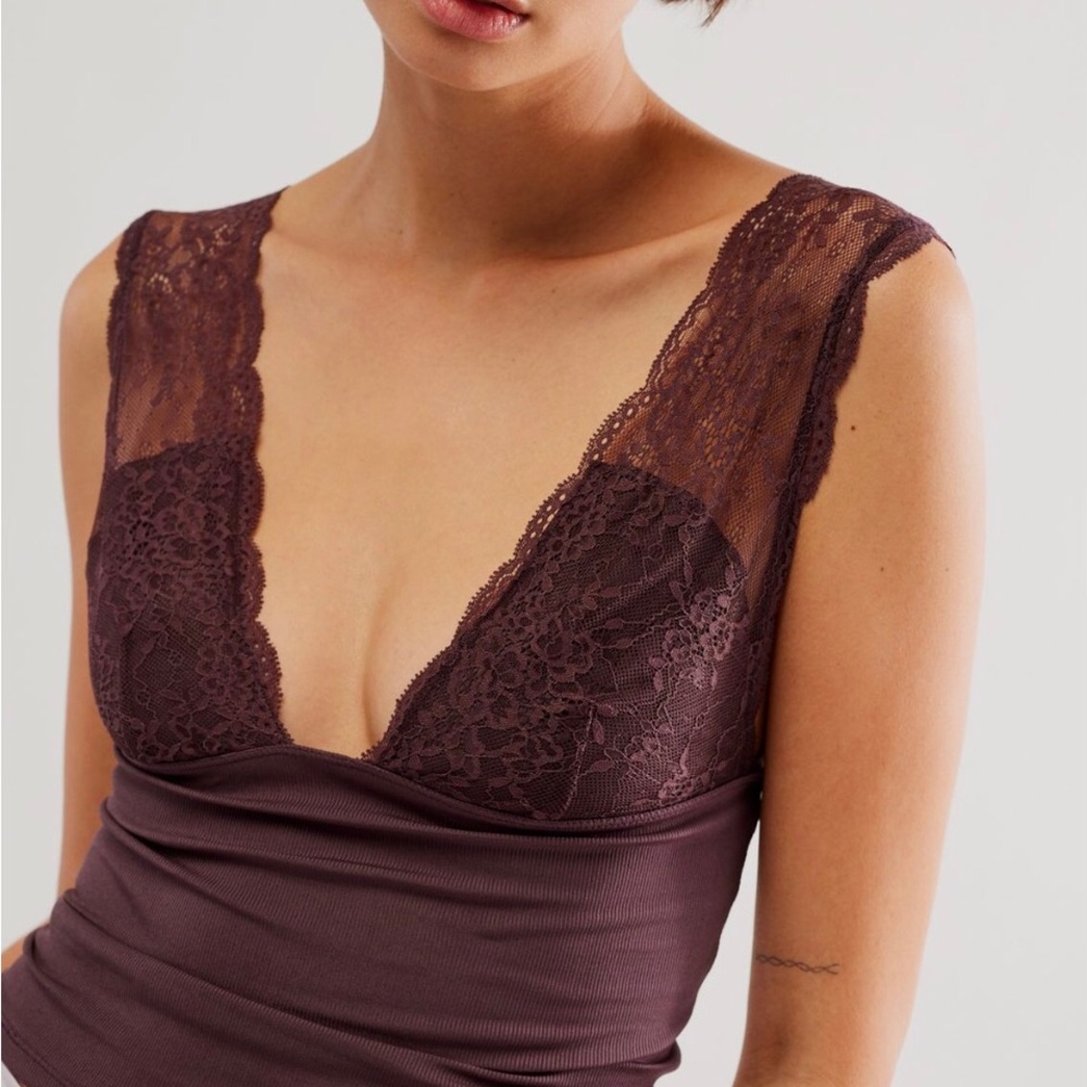 Free People Power Play Lace Cami NWT Large Brown Bralette Tank Boho